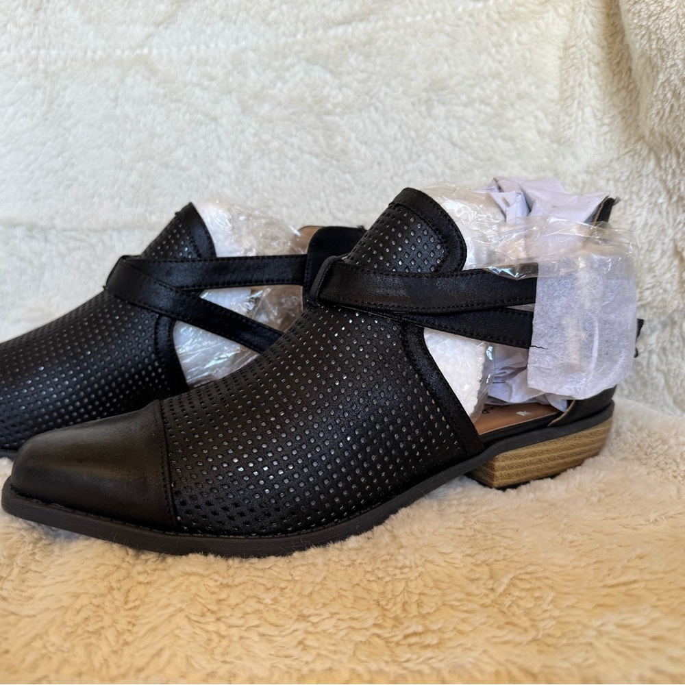 Cupid Black Ankle Booties with Perforated Design